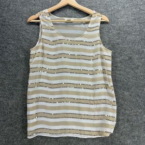 Loft Blouse Women S Small Beige Striped Sequin Sleeveless Wide Strap Casual